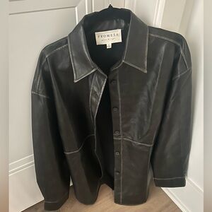 Promesa Women’s Faux Black Leather Shirt Jacket